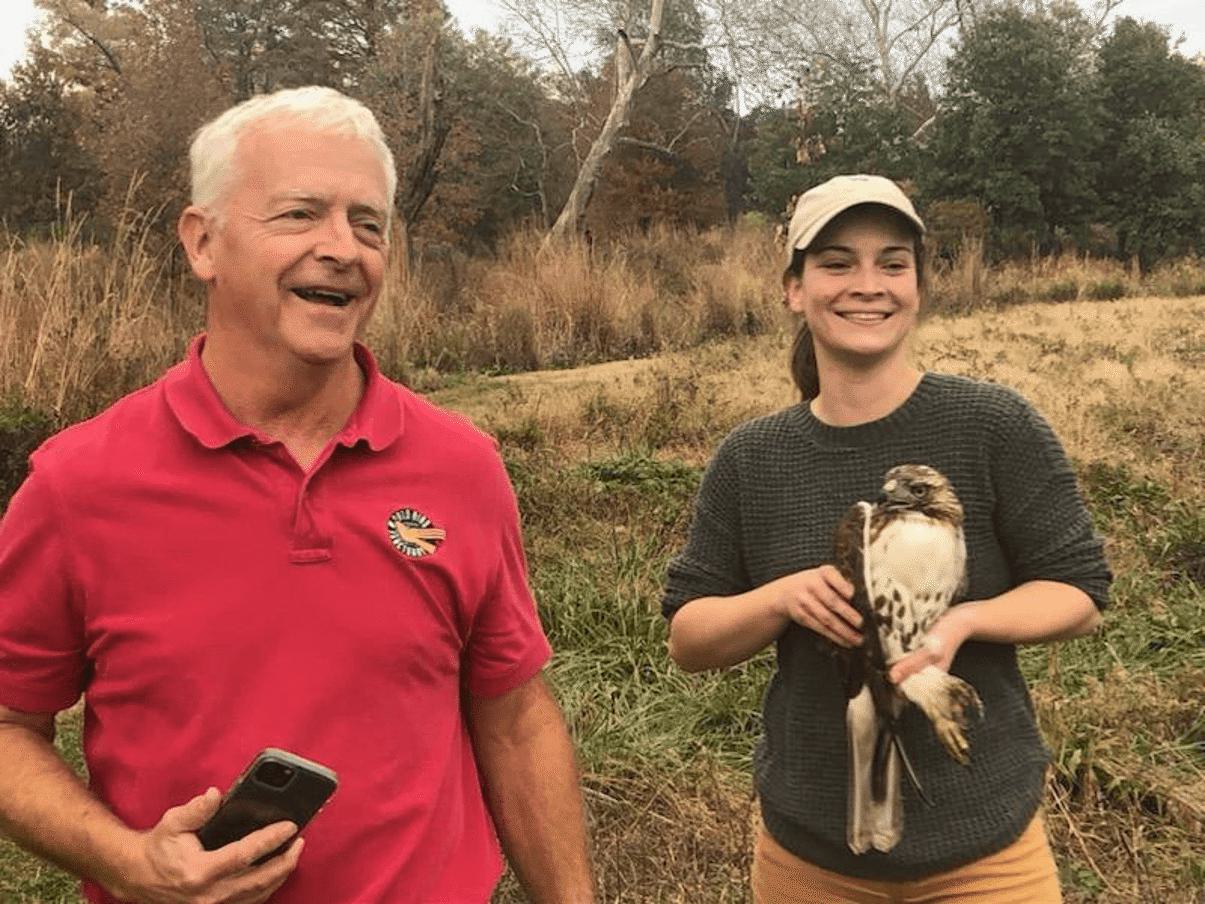 Stella and Jeff with a hawk